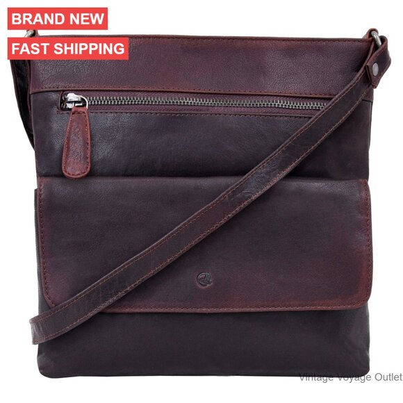 Leather Crossbody Bag with Top Handle Small Size Multiple Pockets